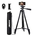 55" Phone Tripod, Camera Tripod for iPhone with Remote Shutter Gopro Holder and Universal Clip, Compatible with iPhone/Android/Sport Camera Perfect