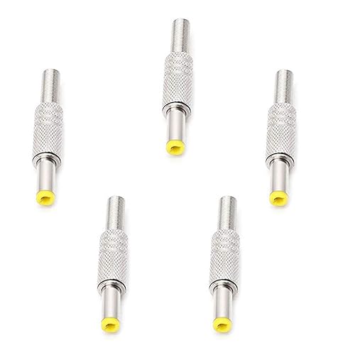 WSDMAVIS 5 Pcs DC Power Connector 5.5mm x 2.5mm DC Power Plug Male Metal Connector Adapter with Yellow Head