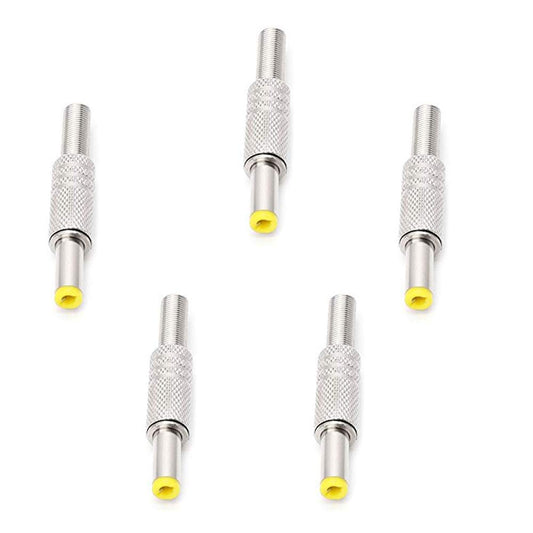 WSDMAVIS 5 Pcs DC Power Connector 5.5mm x 2.5mm DC Power Plug Male Metal Connector Adapter with Yellow Head