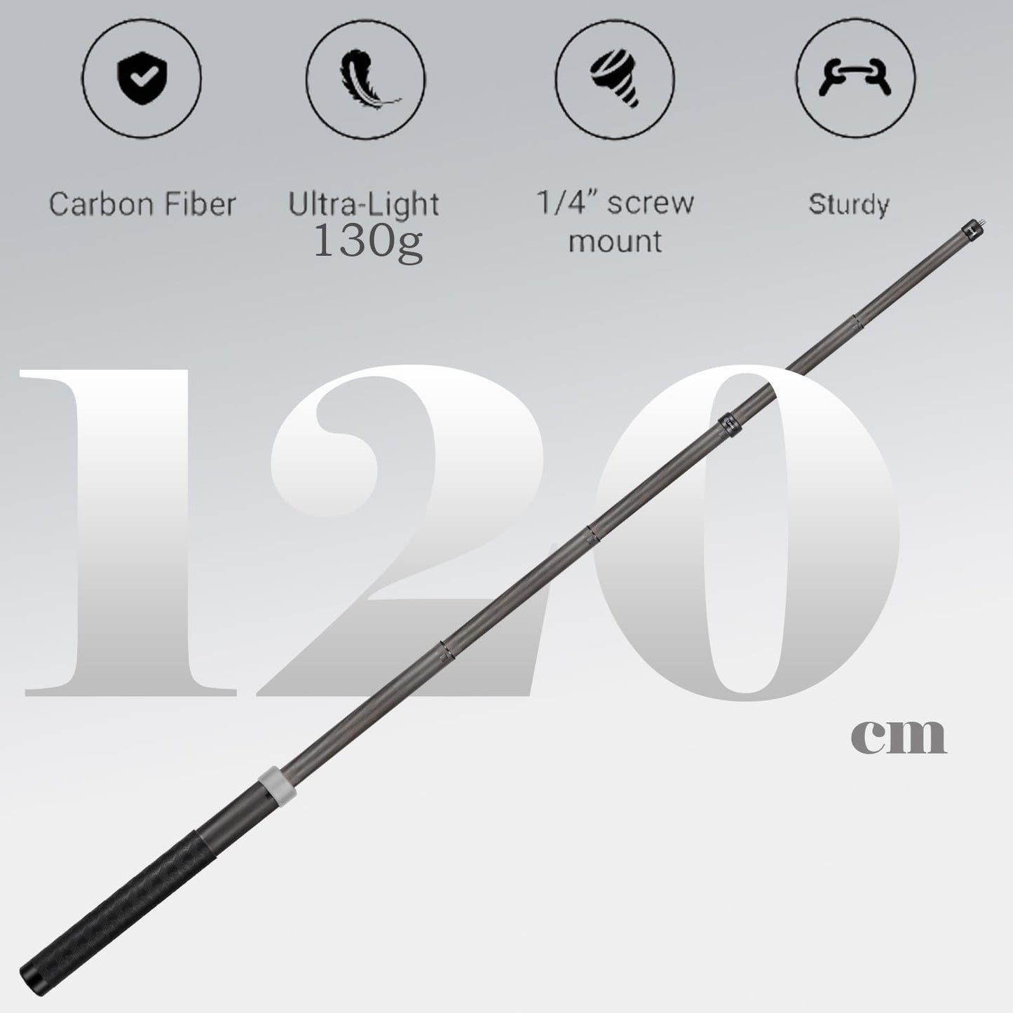 Inksoon from 26cm Extended to1.2m Long Invisible Carbon Fiber Selfie Stick for insta360 x5 x4 Insta 360 x5 x4 x3 x2 x Action Camera Accessories (Grey)