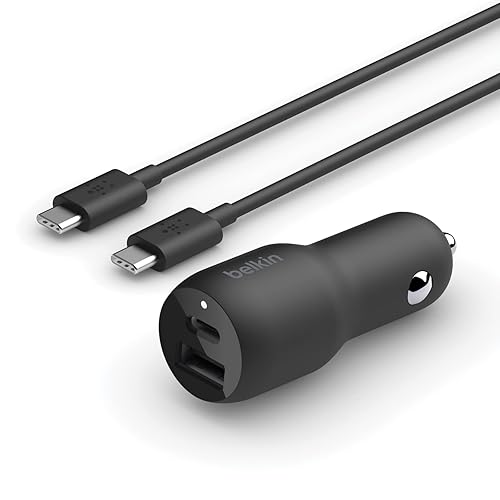 Belkin 37W Dual Port Fast Car Charger with 3.3ft USB-C Cable Included, USB-C 25W PPS Port and USB-A 12W Port for Galaxy S23, S23+, Ultra, Note20