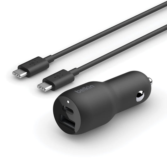 Belkin 37W Dual Port Fast Car Charger with 3.3ft USB-C Cable Included, USB-C 25W PPS Port and USB-A 12W Port for Galaxy S23, S23+, Ultra, Note20