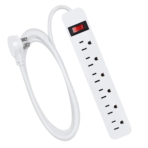 EXTRASTAR 6 Outlets Power Strip, 6 Ft Extension Cord 1875W,15A Build-in Circuit Breaker, Mountable, Thin Flat Plug, Desktop Charging Station for Home