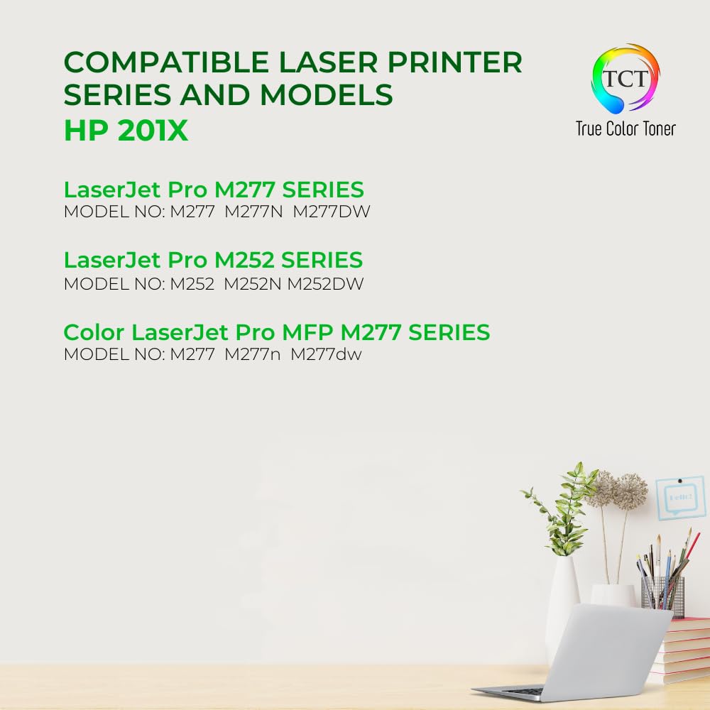 TCT 201X Toner Cartridge 4 Pack - Compatible Replacement for CF400X CF401X CF402X CF403X High Yield, Works with HP Color LaserJet Pro M252DW M252N MFP