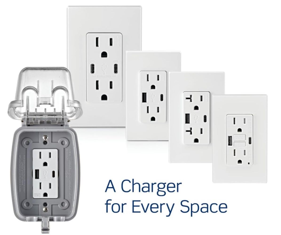 Leviton Type-A USB in-Wall Charger with 15A Tamper-Resistant Outlet, USB Charger for Smartphones, T5632-BE, Black