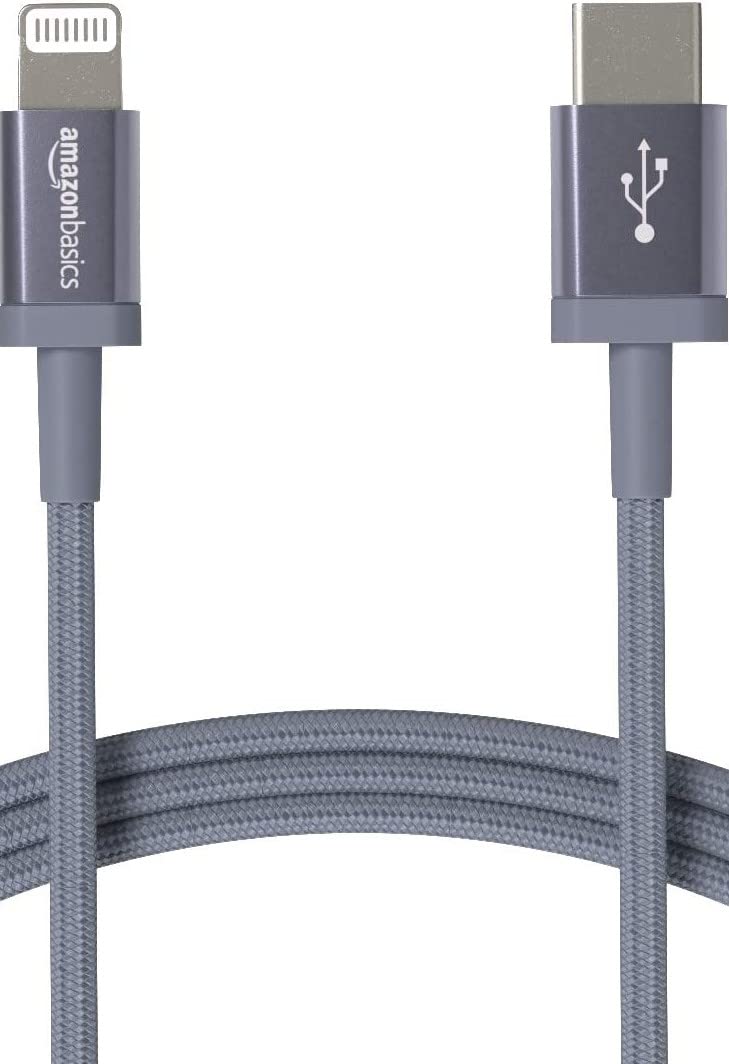 Amazon Basics Fast Charging USB-C to Lightning iPhone Charger Cable, Nylon Braided Cord, MFi Certified Compatible Charger for Apple iPhone 14 13 12…