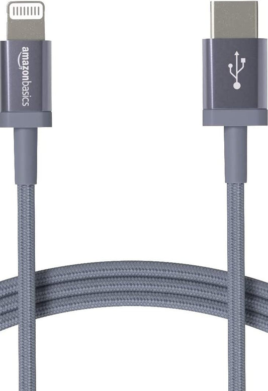 Amazon Basics Fast Charging USB-C to Lightning iPhone Charger Cable, Nylon Braided Cord, MFi Certified Compatible Charger for Apple iPhone 14 13 12…