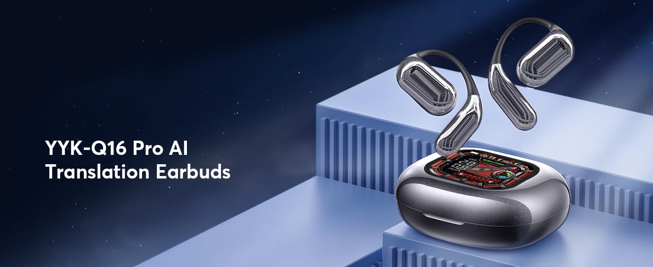 JUNJIEUNVO Q16PRO AI Wireless Translation Earbuds with 70 Hour Bluetooth 5.4 Sports Earbuds, Wireless Smart Touch Screen, Ear Cup with Ear Hooks, IPX5