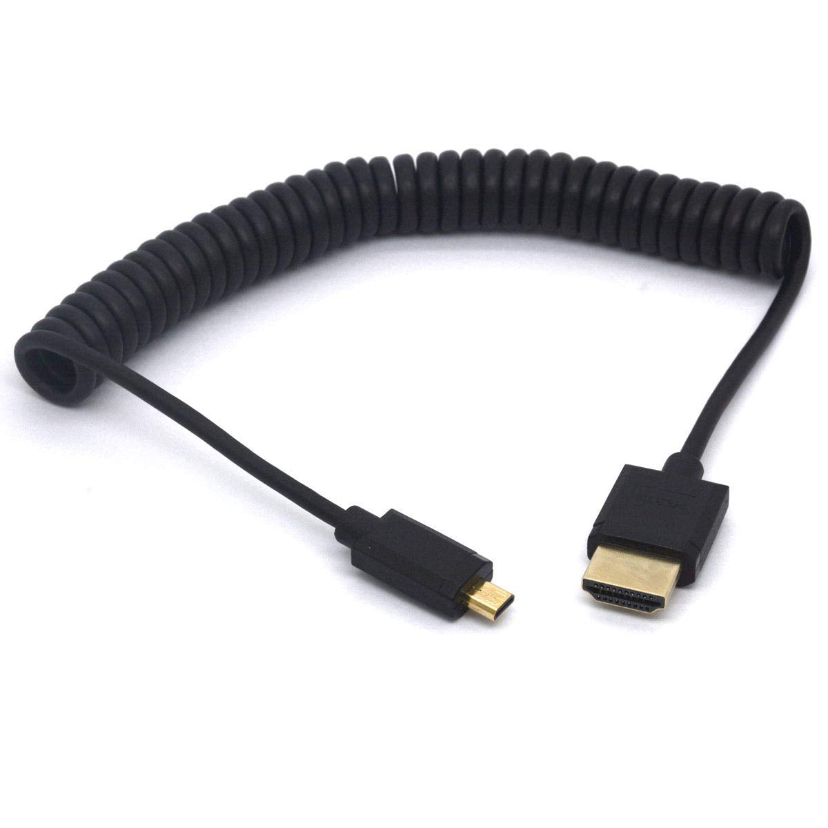PIIHUSW Coiled Micro HDMI to HDMI Cable, HDMI Male to Micro HDMI Male Adapter Lead Support 1080P 4K 3D for Hero, Sony A6500/A7, Camera (1.8meter Long)