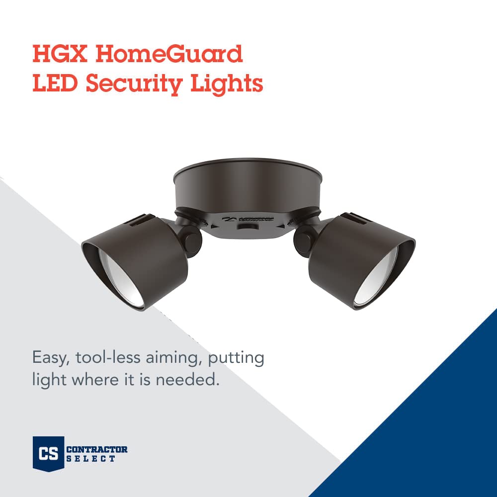 Lithonia Lighting HomeGuard 2-Light LED Outdoor Flood Lights, Wall or Ceiling Mount Outdoor Lights, 4000K Cool White, Round Heads, Dark Bronze (HGX