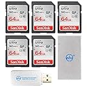 SanDisk 64GB SD Card 5 Pack SD Ultra UHS-I Class 10 (SDSDUNB-064G-GN6IN) Bundle with (1) Everything But Stromboli SDXC & MicroSD Memory Card Reader