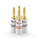Nakamichi Excel Series 24k Gold Plated Banana Plugs 12 AWG - 18 AWG Gauge Size 4mm for Speakers Amplifier Hi-Fi AV Receiver Stereo Home Theatre Audio