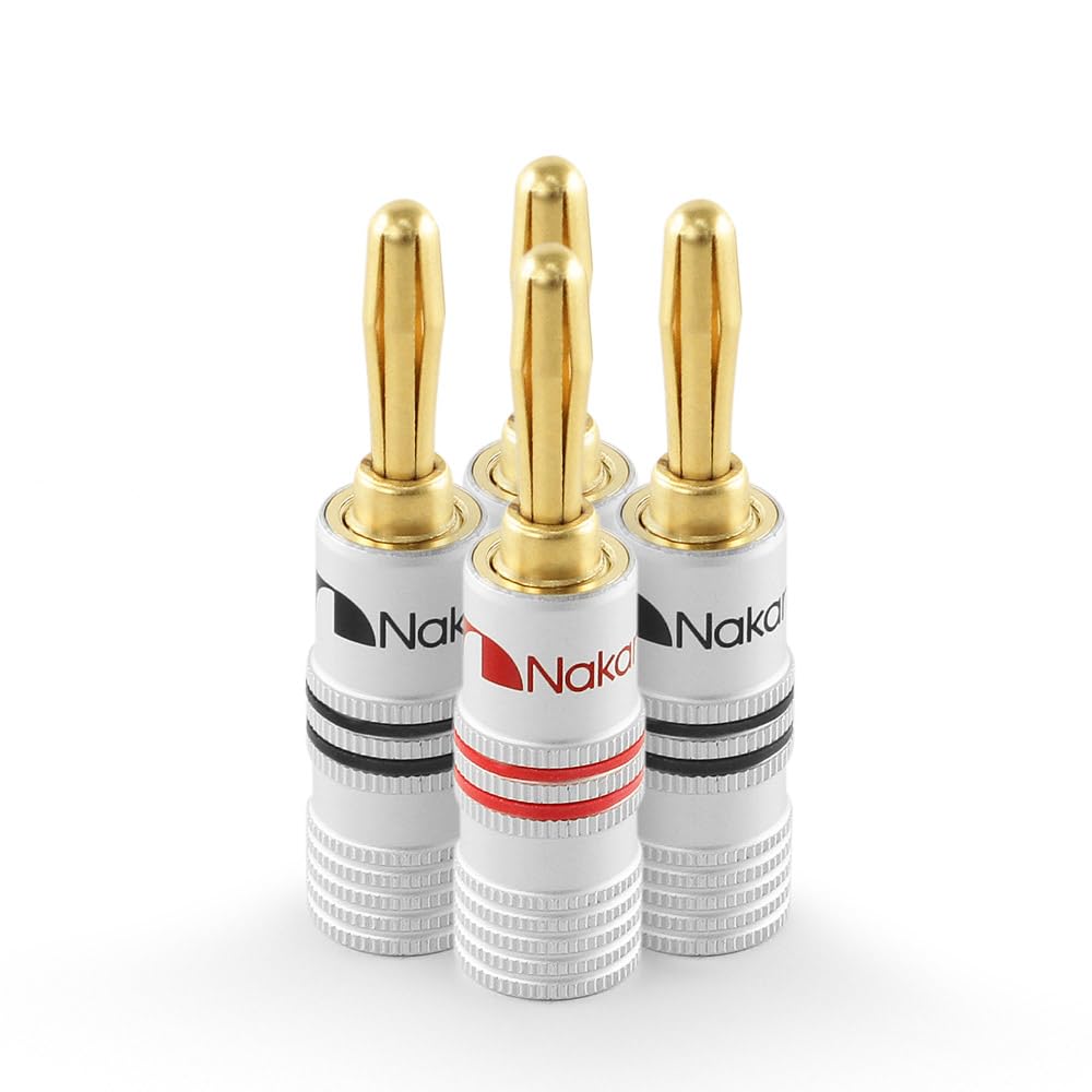 Nakamichi Excel Series 24k Gold Plated Banana Plugs 12 AWG - 18 AWG Gauge Size 4mm for Speakers Amplifier Hi-Fi AV Receiver Stereo Home Theatre Audio