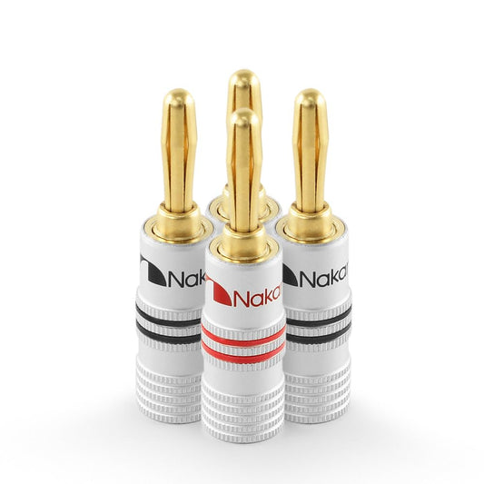 Nakamichi Excel Series 24k Gold Plated Banana Plugs 12 AWG - 18 AWG Gauge Size 4mm for Speakers Amplifier Hi-Fi AV Receiver Stereo Home Theatre Audio
