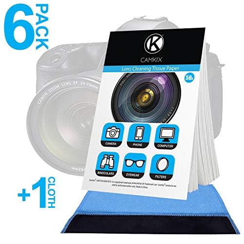 Lens Cleaning Paper Tissue 6X booklets/300 Sheets + Double Sided Cleaning Cloth - Lens Cleaning Paper for Use on Camera Lenses - Double-Sided Cleaning