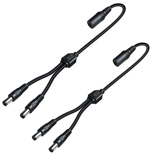 2 Pack DC Power 1 Female to 2 Male 5.5mm x 2.1mm DC Power Supply Splitter Cord for Surveillance Camera Cable Barrel Plug,Y Splitter Adapter Wire,2 Way