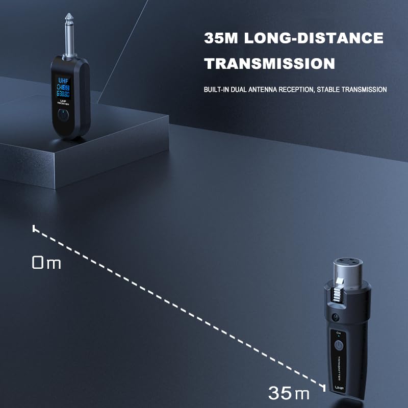 TAVOSOP Upgrade 2.4GHZ Wireless XLR Transmitter and Receiver, Built-in Rechargeable Lithium Battery for Dynamic Microphone,Audio Mixer,Electric Guitar
