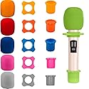 Qtopun 6 Set Microphone Protection Foam, 6 Shakeproof Anti-Rolling Wireless Handheld Microphone Windscreen Foam Cover 6 Protection Silicone Ring 6