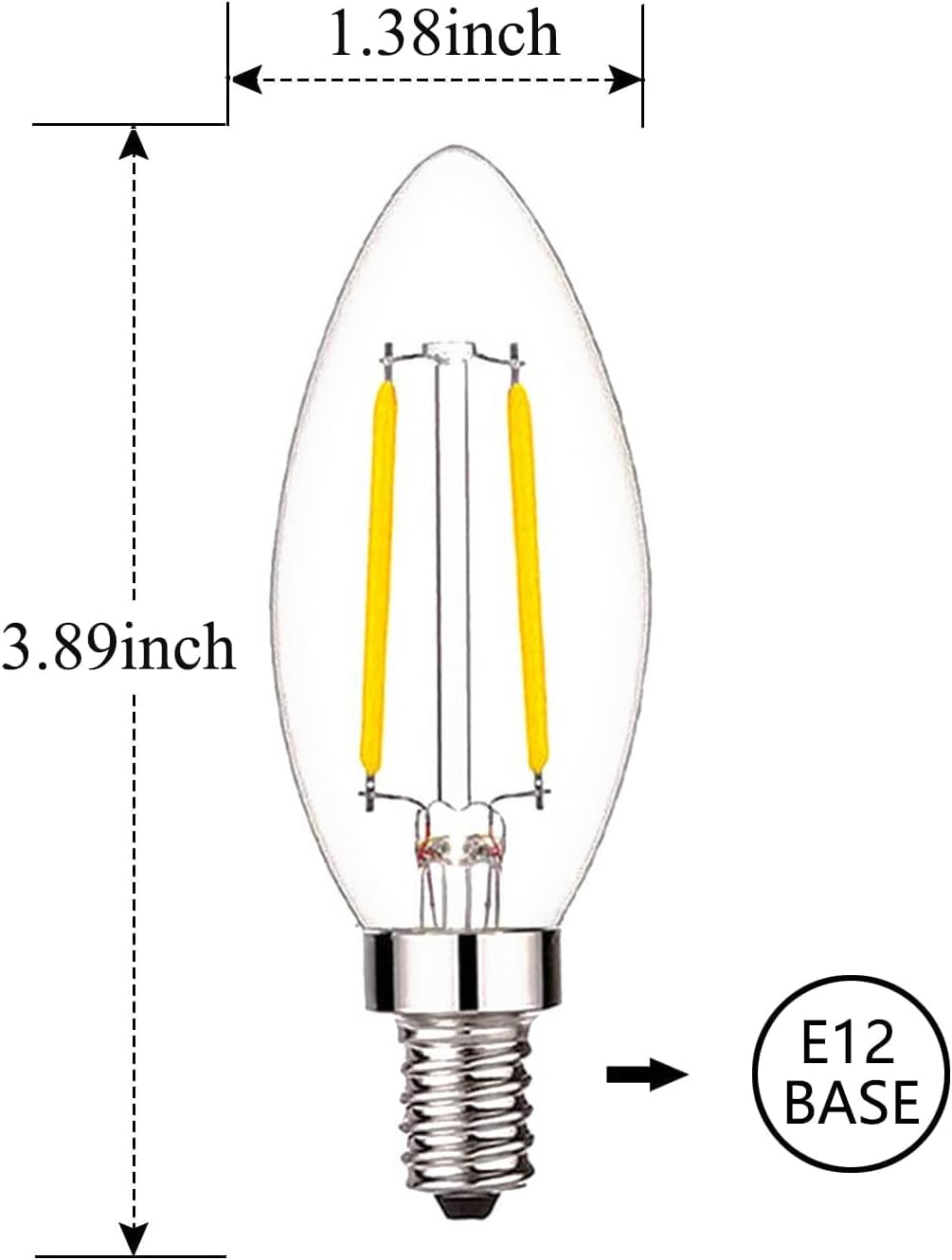 KONPWAY 12V LED Candelabra Light Bulbs Low Voltage - Warm Light 2W E12 Small Base 25W Equivalent - DC Bulb for RV, Solar Panel Project, Boat, Garden