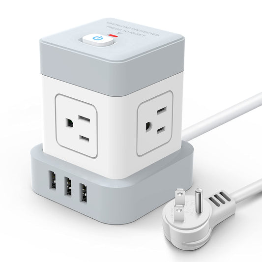 Baykul Power Strip with USB, 4 Outlet 3 USB Ports (3 USB-A) Power Strip Cube, 10 ft Extension Cord, Flat Plug Surge Protector, Kitchen, Home, Office