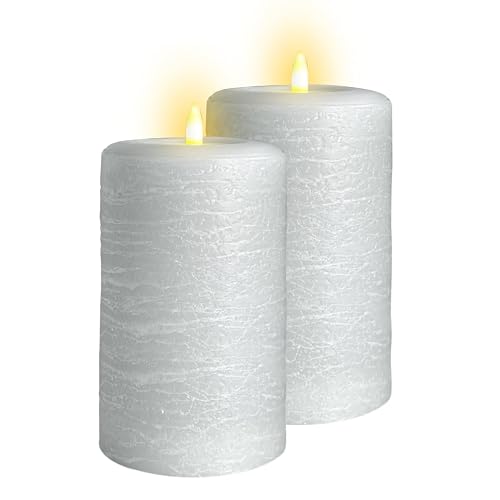 LumiPur Signature Natural Glow Flameless Wax Pillar 2 Pack LED Candles 3.5" x 7" Gray Fog