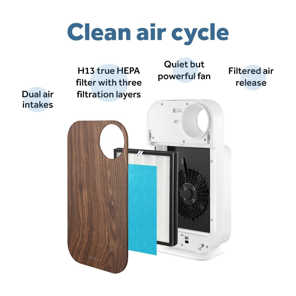 OVAL AIR AIR1000D 3-Stage H13 True HEPA 5-in-1 Air Purifier For Allergens,Dust,Pets,Allergies,Odor,Smoke,Pollen, Rooms up to 600 sq. ft., Dark Wood