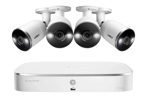 Lorex N4K2SD-84WB Surveillance System Featuring N842A82 Fusion 4K 2TB NVR and 4 E892AB 4K 8MP Active Deterrence Bullet Camera