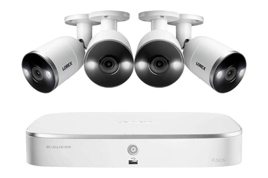 Lorex N4K2SD-84WB Surveillance System Featuring N842A82 Fusion 4K 2TB NVR and 4 E892AB 4K 8MP Active Deterrence Bullet Camera