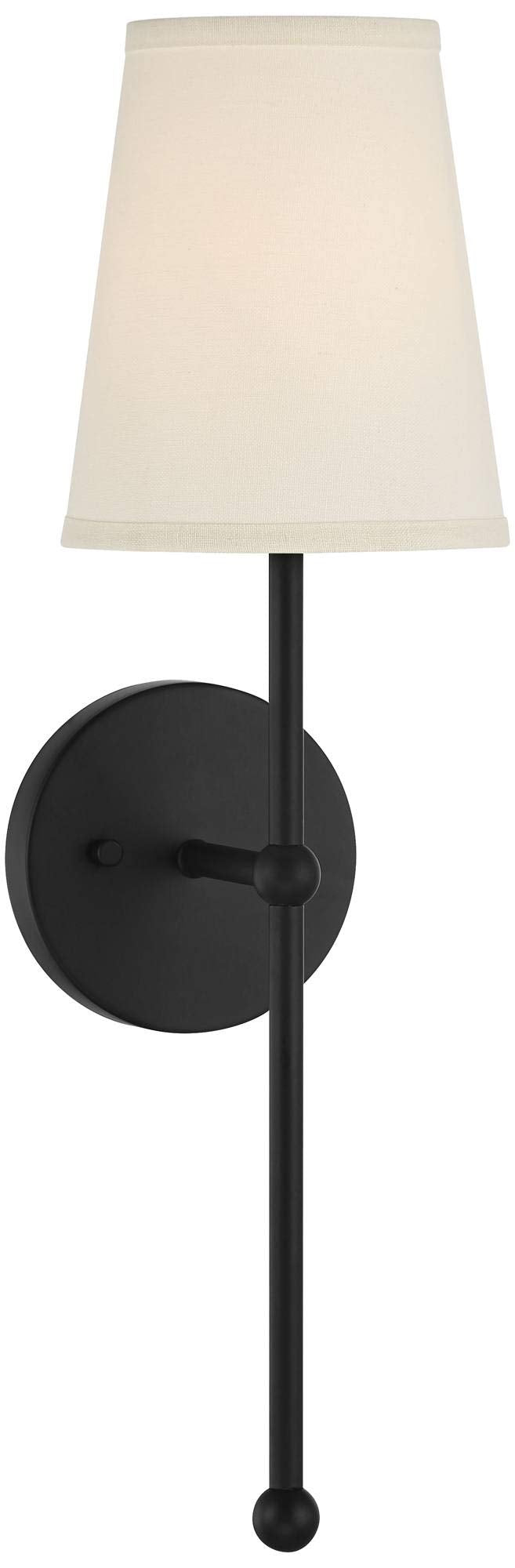 Possini Euro Design Elena Modern Wall Light Sconce Matte Black Metal Hardwired 6" Fixture Cream Linen Tall Drum Shade for Bedroom Bedside Living Room