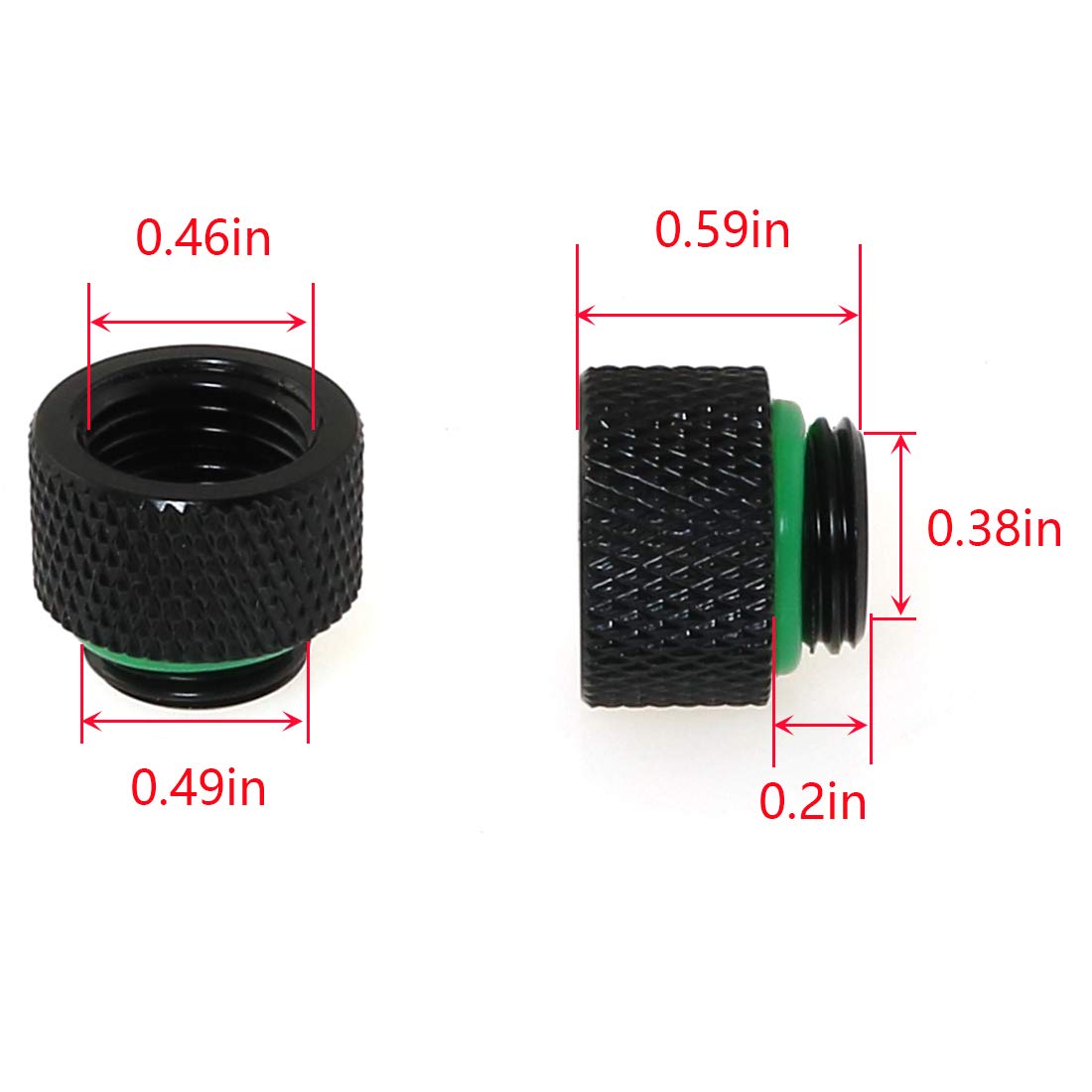 DZS Elec 2pcs Computer Water Cooling Extension Connector G1/4" Male to Female Extension Fitting, 10mm Black