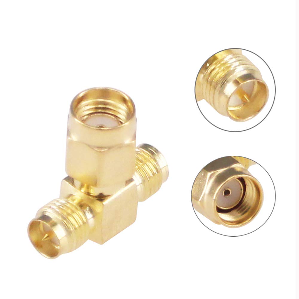 RFaha 4pcs Antenna Adapter RPSMA Male to Dual RPSMA Female Connector T Type 3 Way Splitter Antenna Converter(NOT for TV)(F05-4)