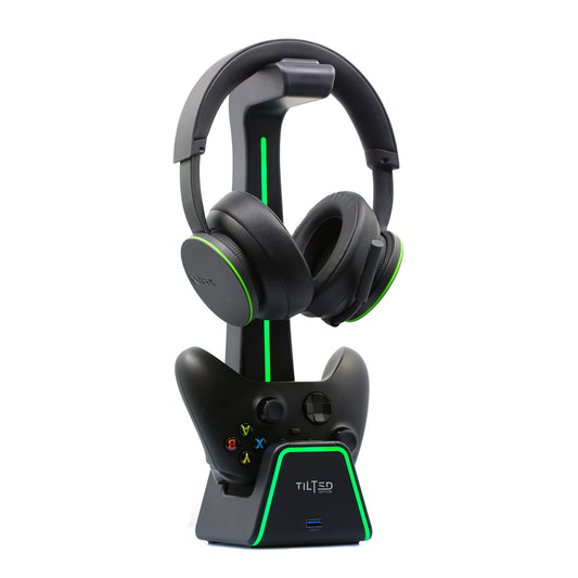 Tilted Nation 3 in 1 Gaming Headset and Controller Stand for PS5 and Xbox Series X Charging Station - Game Controller Holder and Headphone Stand