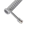 Cablesys Coiled Telephone Handset Cord for Use with PBX Phone Systems, VoIP Telephones - 25 Ft Uncoiled, Rj22, 1.5 Inch Lead on Both Ends, Light Gray