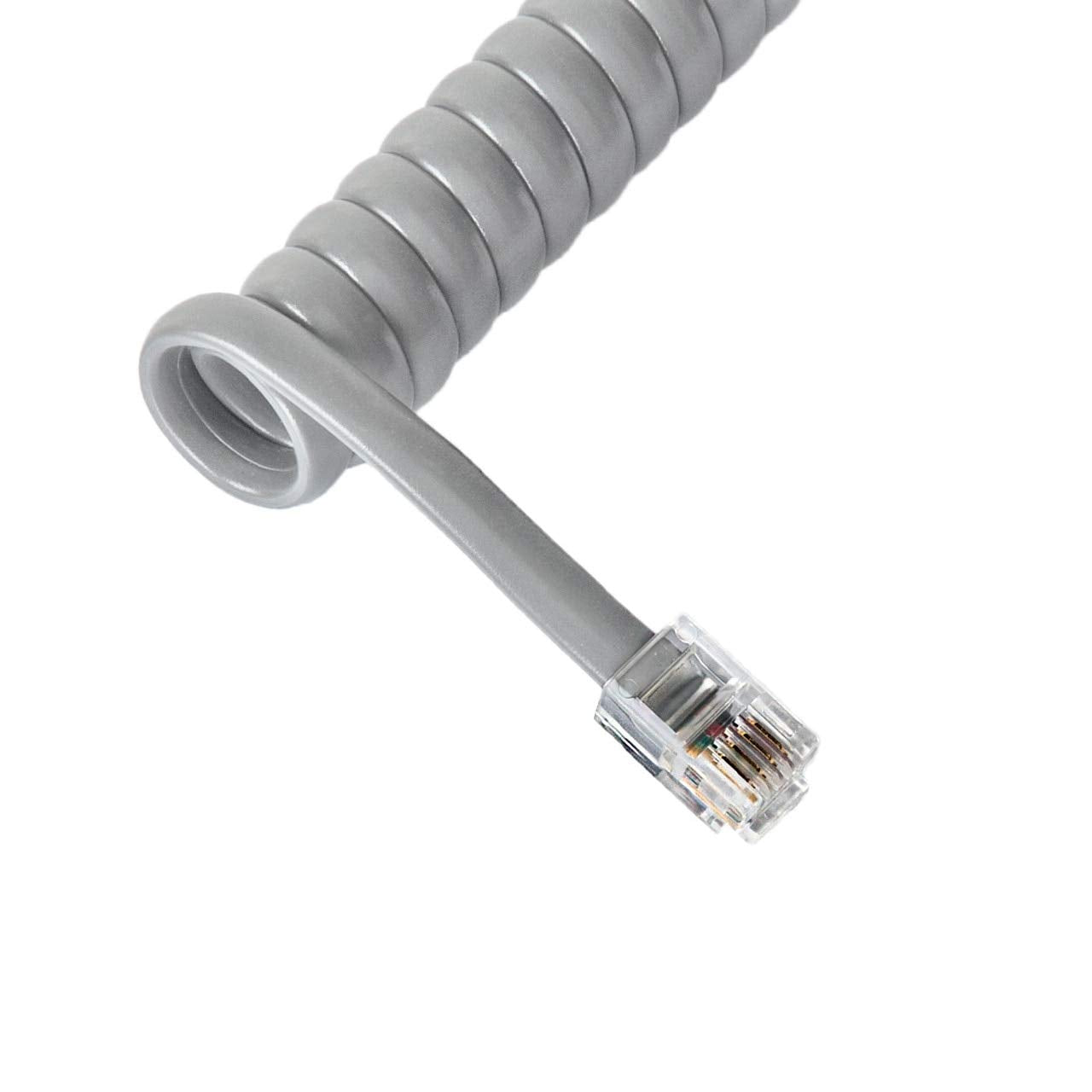 Cablesys Coiled Telephone Handset Cord for Use with PBX Phone Systems, VoIP Telephones - 25 Ft Uncoiled, Rj22, 1.5 Inch Lead on Both Ends, Light Gray
