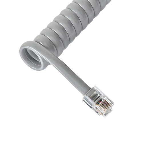 Cablesys Coiled Telephone Handset Cord for Use with PBX Phone Systems, VoIP Telephones - 25 Ft Uncoiled, Rj22, 1.5 Inch Lead on Both Ends, Light Gray