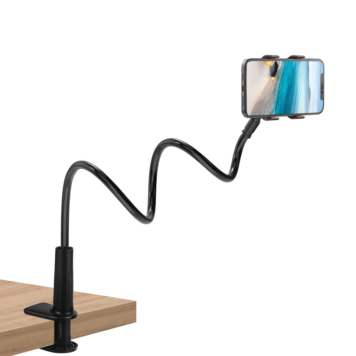 Selfdee Phone Holder for Bed, Gooseneck Clip Adjustable Phone Stand - Universal 360 Flexible Mount for Bedside headboard Lazy Long Arm Clamp Bracket