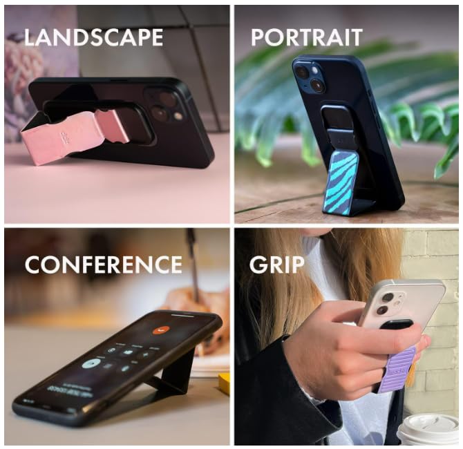 CLCKR Cell Phone Stand Phone Grip Compatible with Apple, Samsung, LG, Motorola, OnePlus Phones - Reflective Black