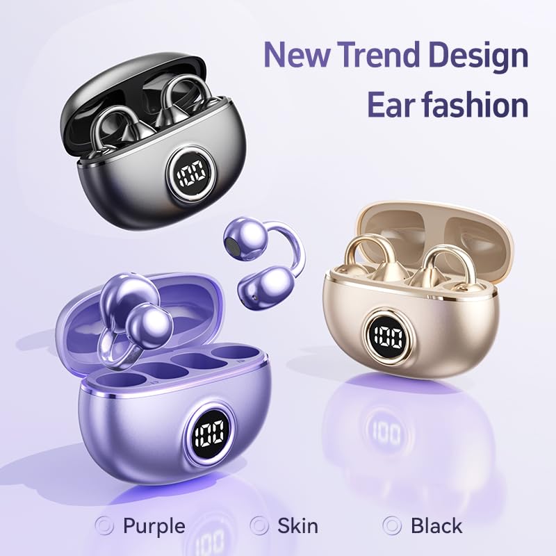 Clip-On Open-Ear Wireless Bluetooth 5.4 Earbuds & Bone Conduction Headphones - Noise Cancelling Mic, Waterproof, Ergonomic Design for Small Ears…