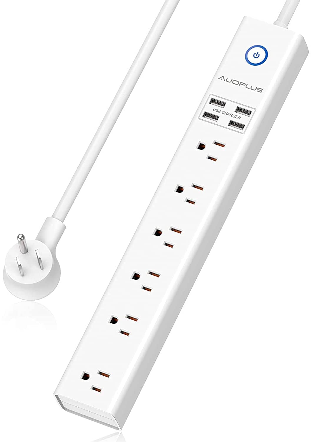 Power Strip 10Ft - Surge Protector with USB, AUOPLUS 6 Outlet and 4 USB Charger, 10Ft Long Extension Cord Flat Plug(1250W/10A/2100J), Wall Mountable