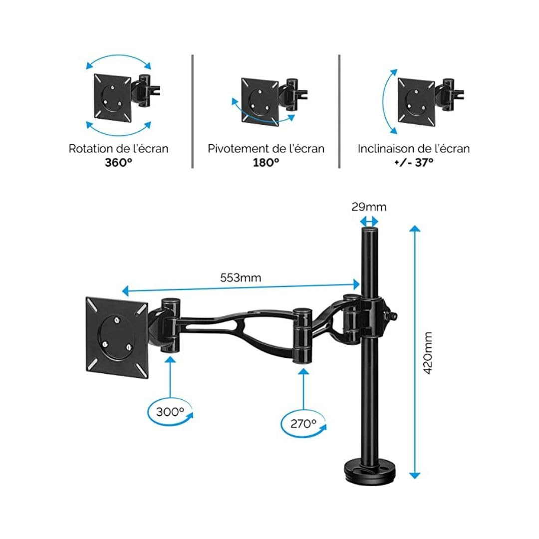 Fellowes 8041601 Professional Series Adjustable Depth Computer Monitor Stand for Desk with Single Monitor Arm, 30 Inch Monitor Capacity