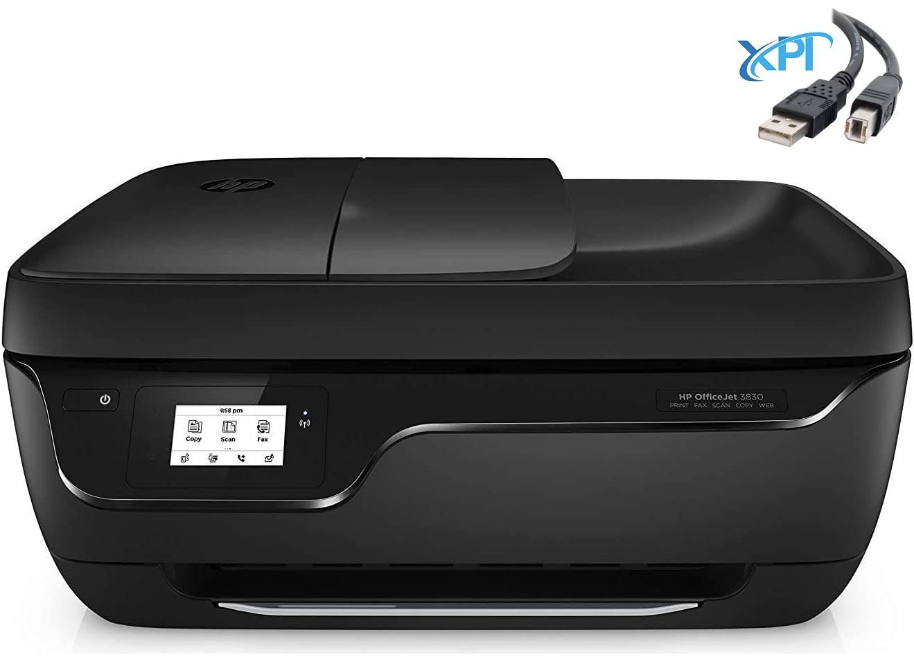 HP OfficeJet 3830 All-in-One Wireless Printer/Copier/Scanner/Fax, Instant Ink, Compatible with Alexa with XPI USB Printer Cable (Renewed)