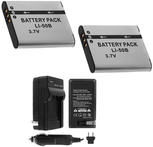 UltraPro LI-50B Battery 2-Pack Bundle 1000mAh Digital Video Batteries with Rapid Travel Charger for Select Olympus Cameras Including SH-25MR