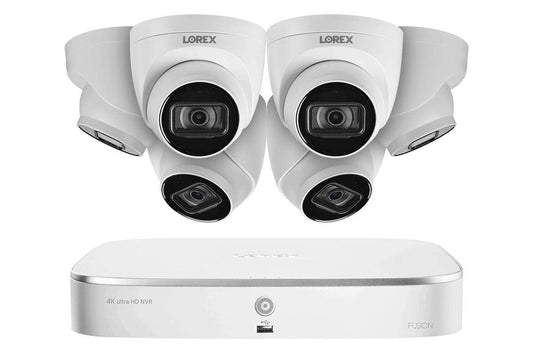 Lorex Technology N4K2-86WD 8 Channel 4K Fusion NVR System with Six 4K (8MP) IP Dome Cameras with Listen-in Audio, 130ft Night Vision, Color Night