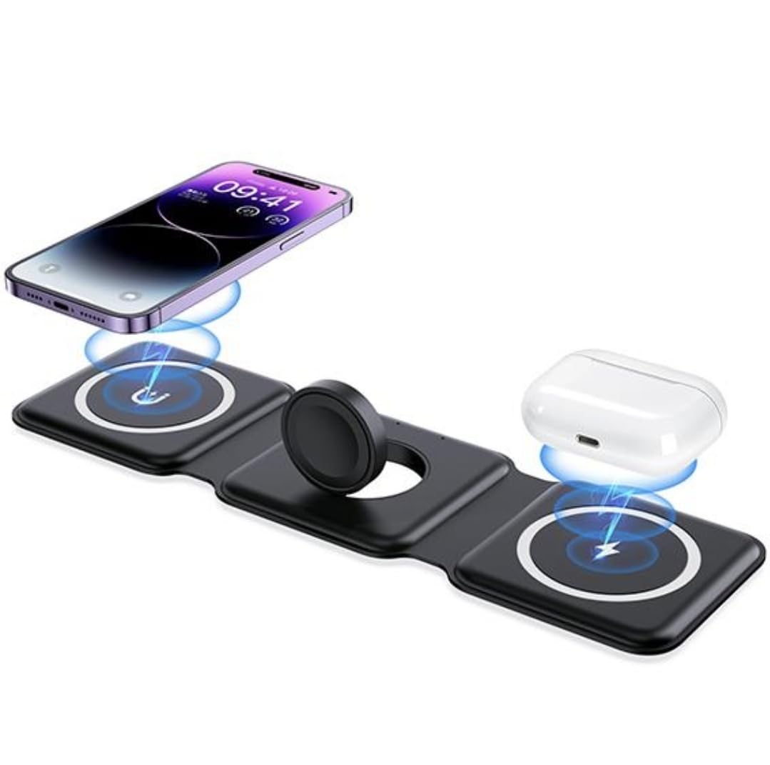 AA LLC Charging Station is Compatible with Apple Multiple Devices - 3 in 1 Foldable Magnetic Wireless Charger Dock-Travel Charging Pad for iPhone 16