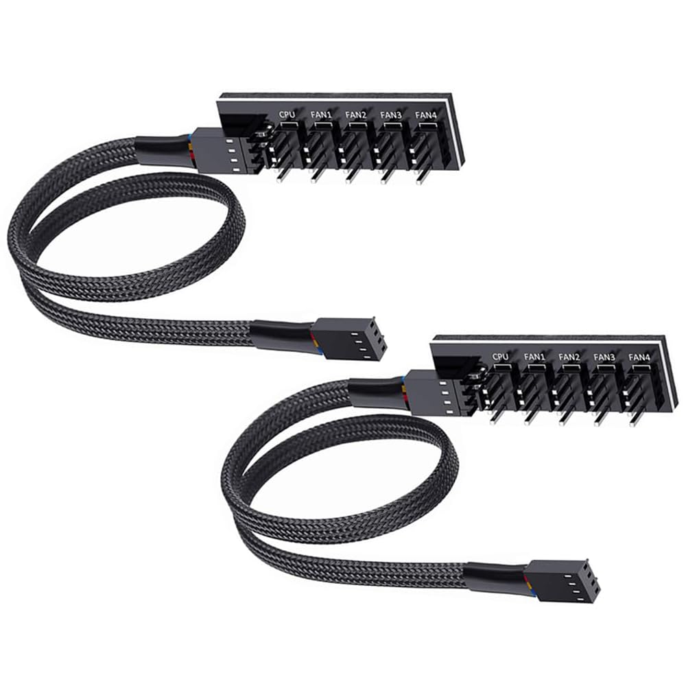 SANTACIN 2 Pack PWM Fan Hub Splitter 1 to 5 Way PC Case Internal Motherboard Fan Power Extension Cable Cord Wire for ATX Computer Case 4-Pin and 3-Pin