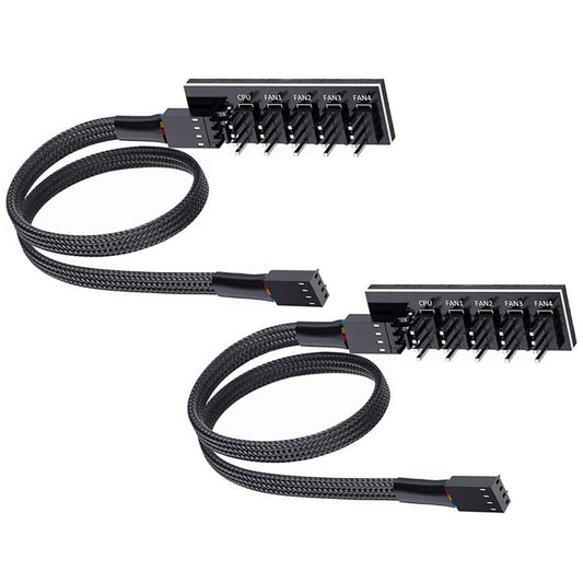 SANTACIN 2 Pack PWM Fan Hub Splitter 1 to 5 Way PC Case Internal Motherboard Fan Power Extension Cable Cord Wire for ATX Computer Case 4-Pin and 3-Pin