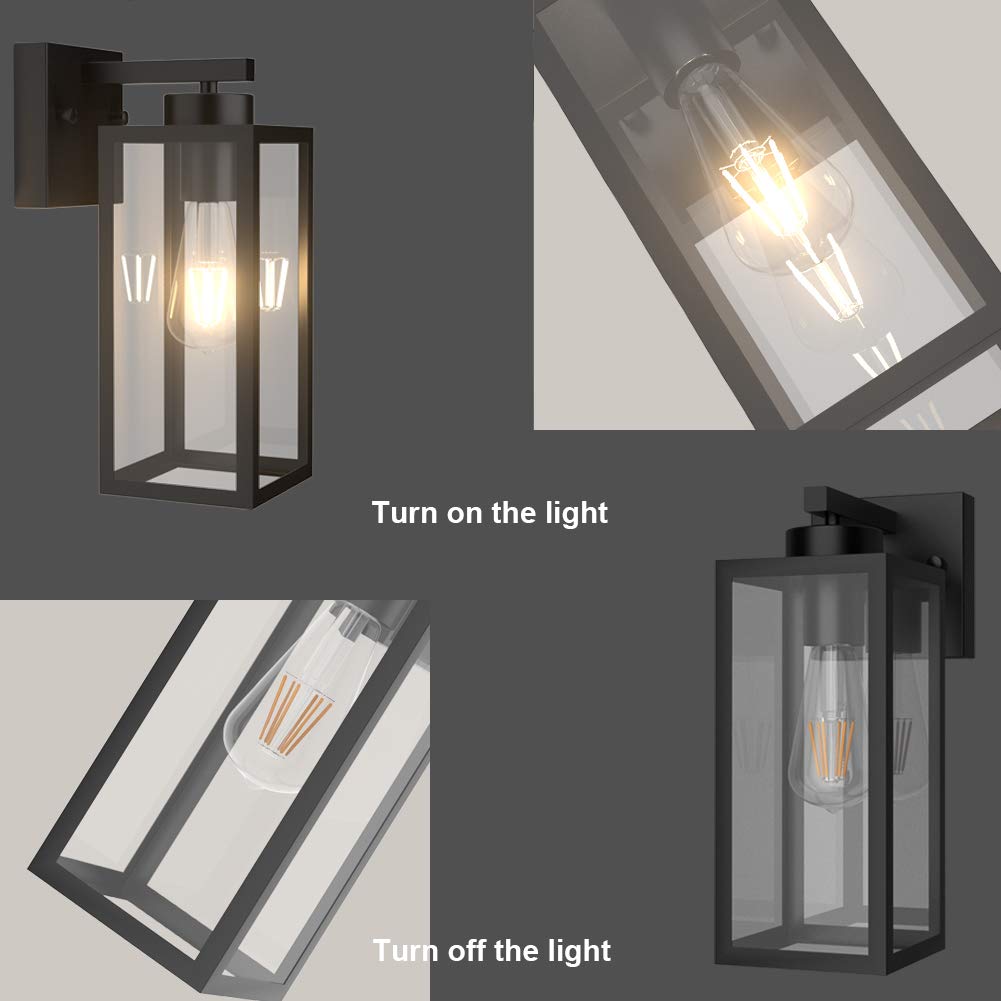 Tipace Dusk to Dawn Outdoor Wall Lantern,Matte Black Sensor Exterior Light Fixtures,Exterior Wall Sconce with Clear Glass Shade for Doorway Entryway