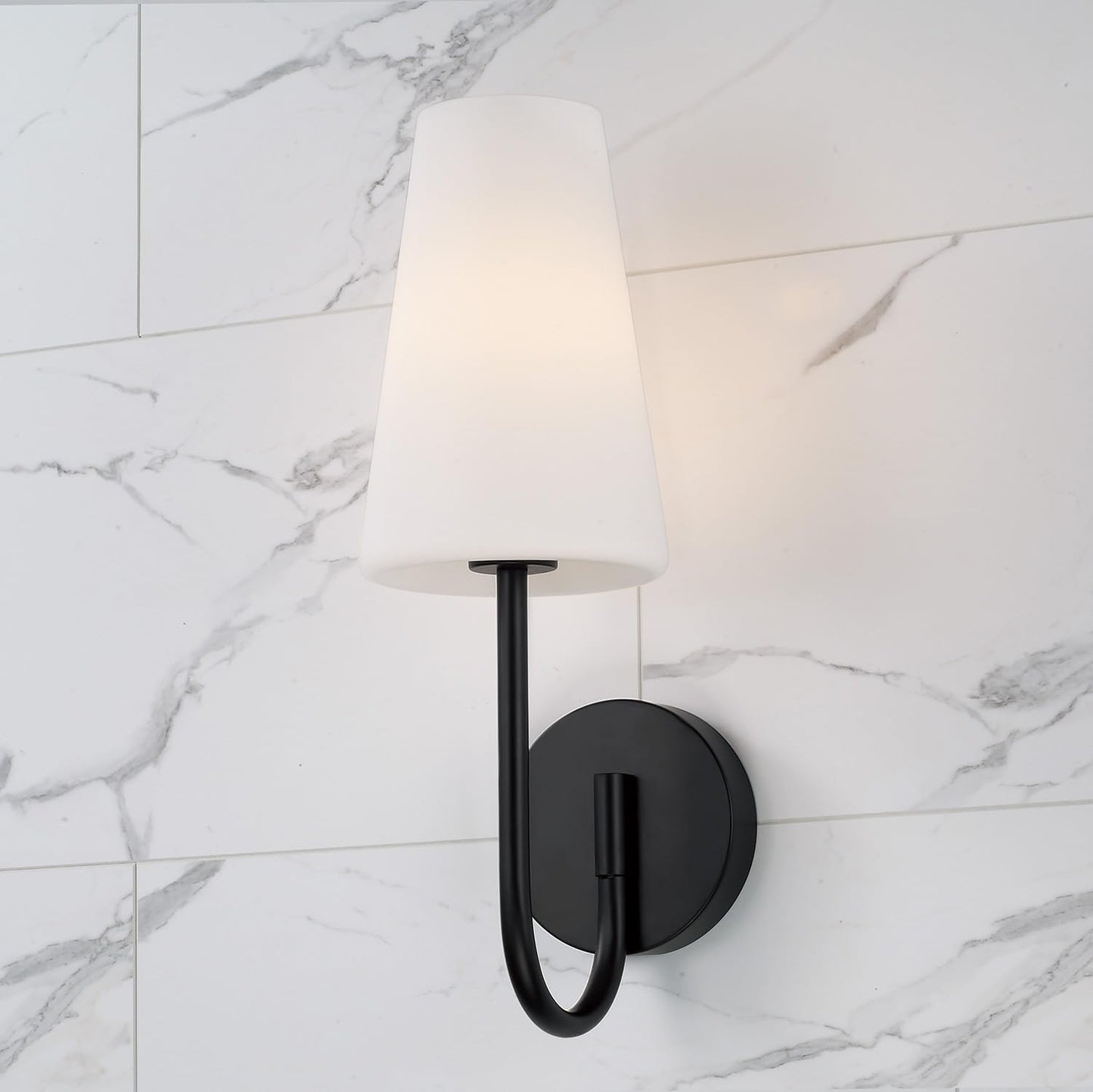 Capital Lighting 655211MB-550 Averitt Soft White Glass Wall Sconce, 1-Light 60 Watt, 17" H x 6" W, Matte Black
