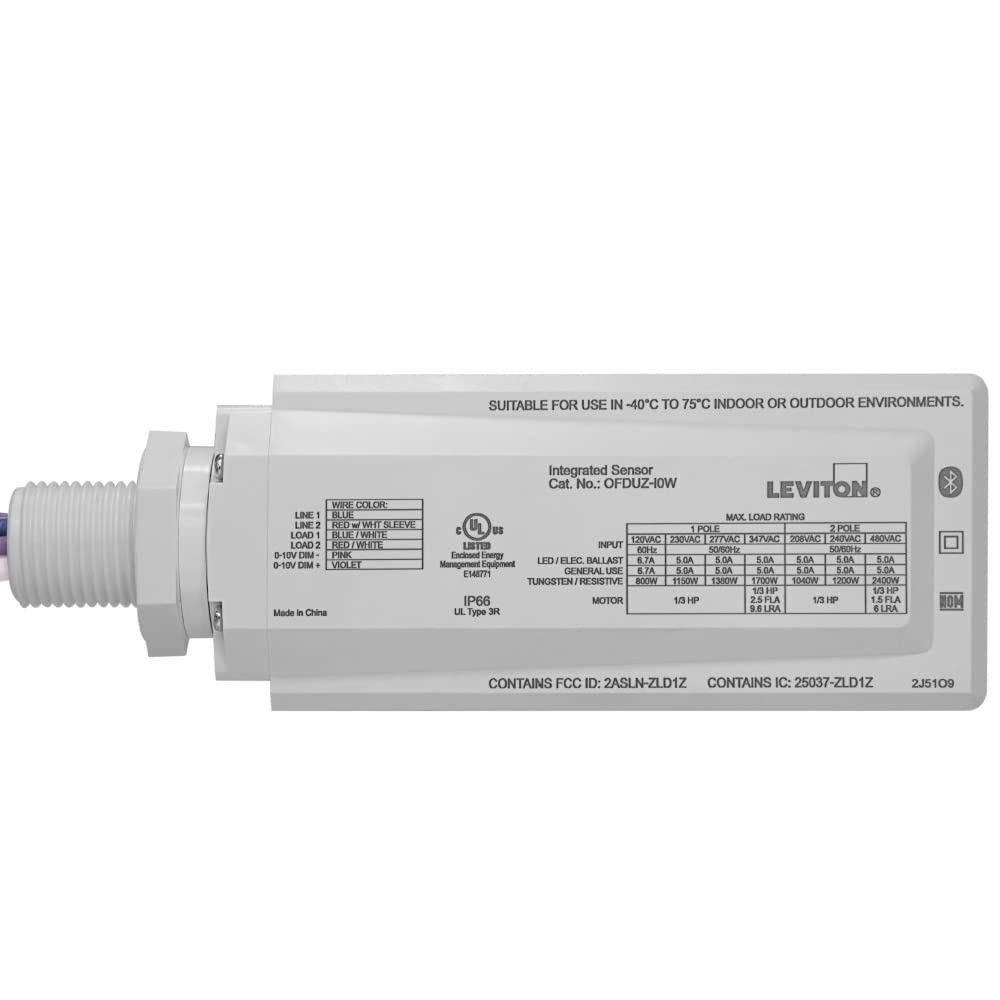 Leviton External Sensor for Use with Switching or 0-10V Dimming Loads in High Bay Fixtures (8'-40' Mounting Heights), 1-Pole or 2-Pole, Mount, White