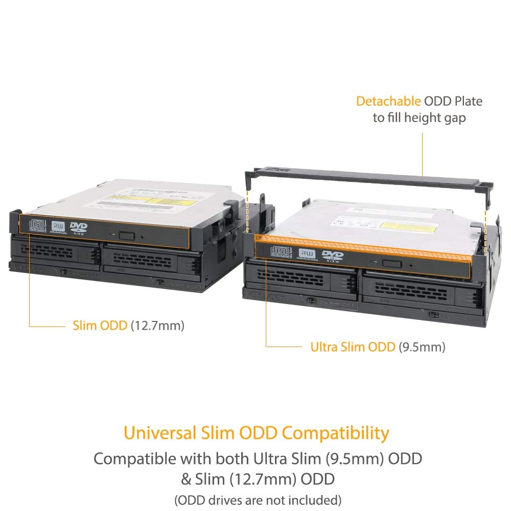 ICY DOCK 2 Bay 2.5 SAS/SATA HDD/SSD Mobile Rack Enclosure + Ultra Slim/Slim CD DVD-ROM Optical Drive Slot for 5.25 Bay | ExpressCage MB732SPO-B